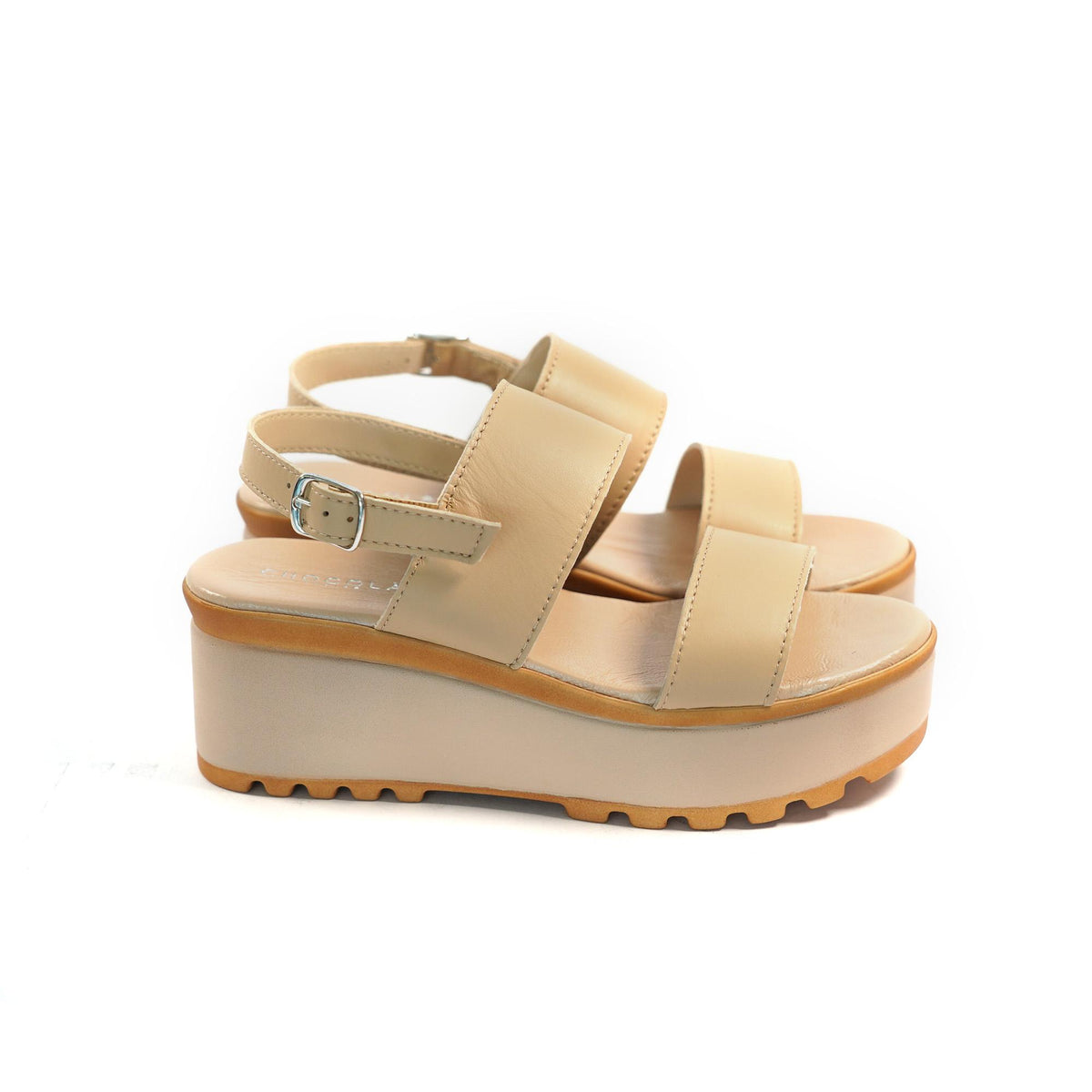 SANDALO DOPPIA FASCIA VERA PELLE BEIGE<BR/> 