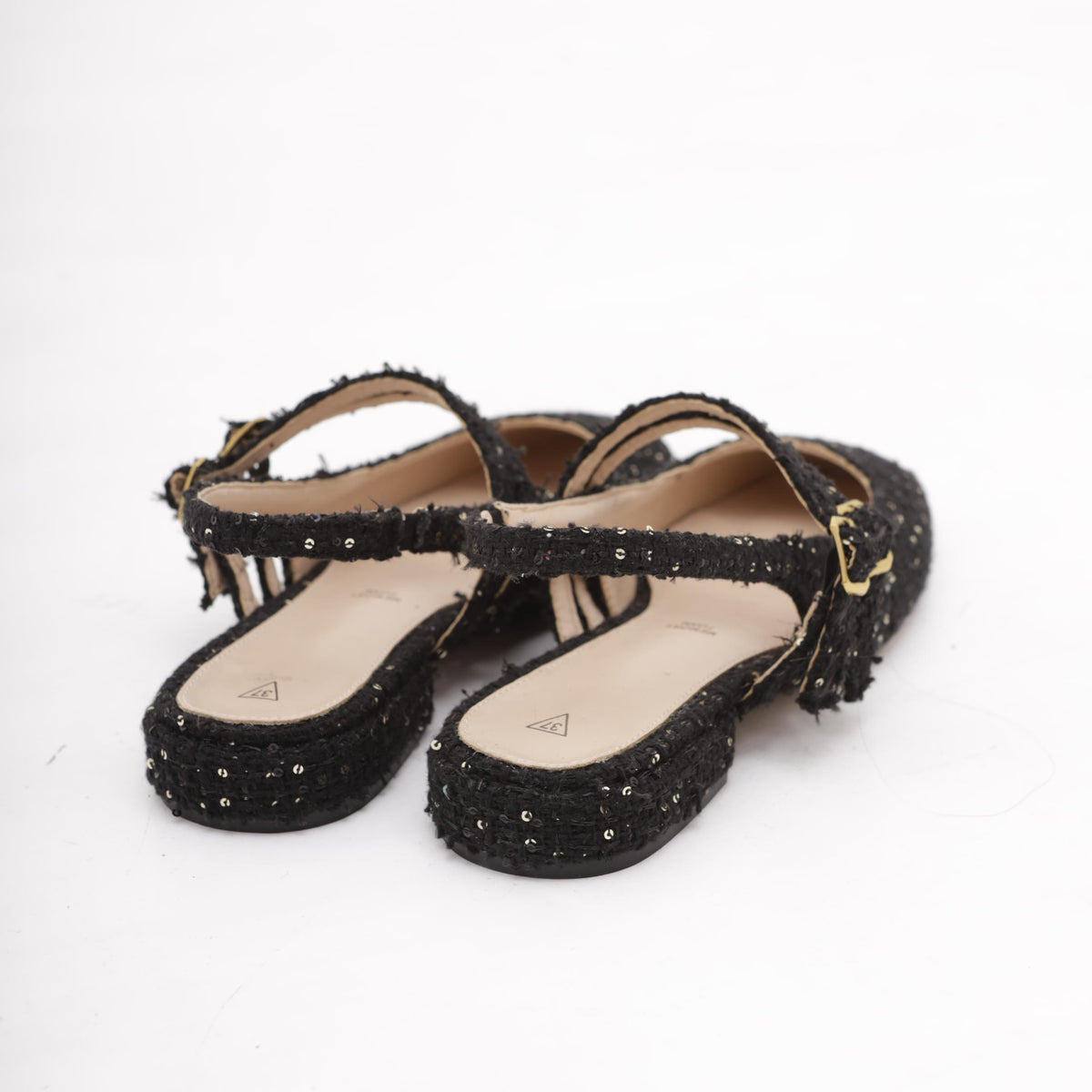 SLINGBACK FLAT TWEED NERO 