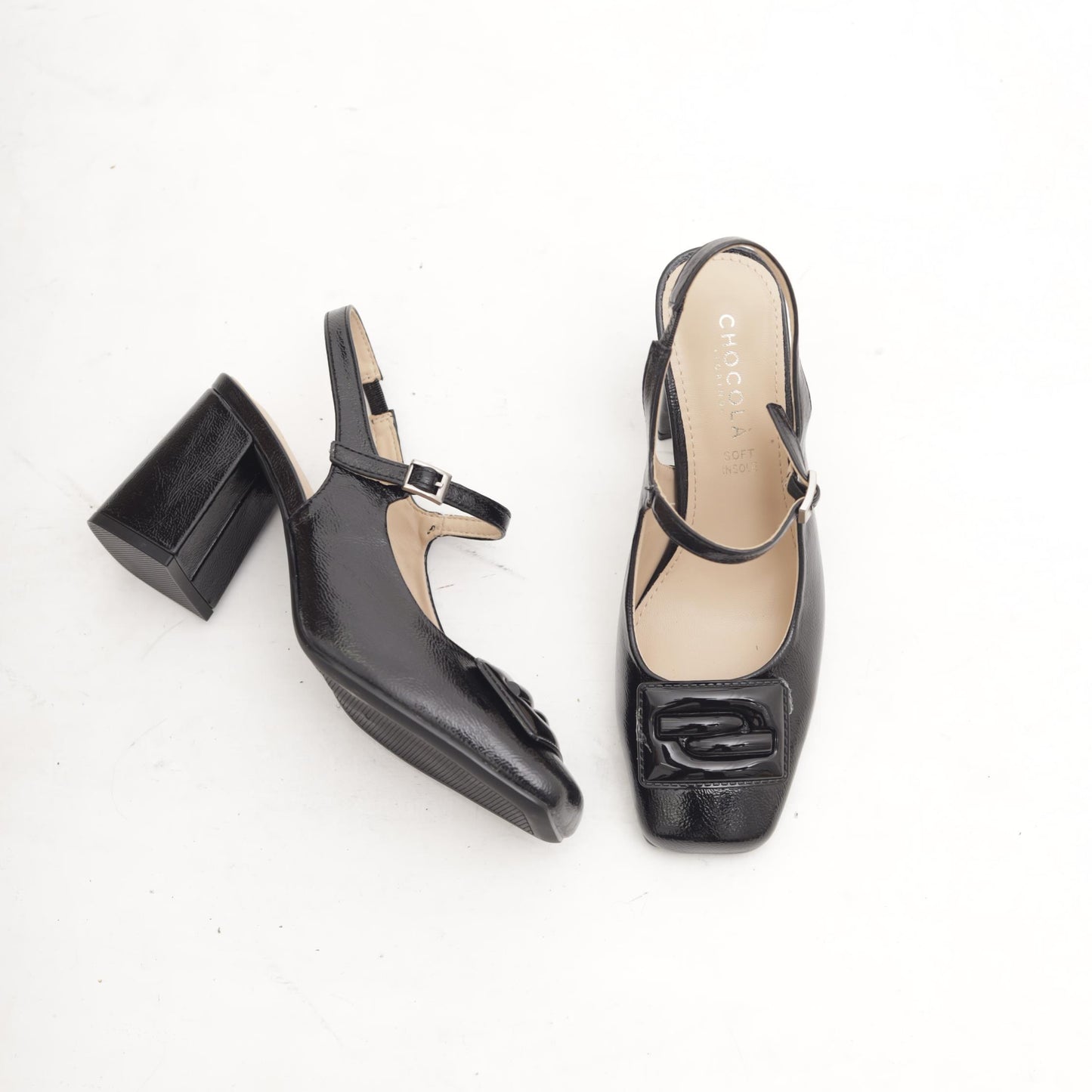 SLINGBACK ACCESSORIO QUADRATO NERO 