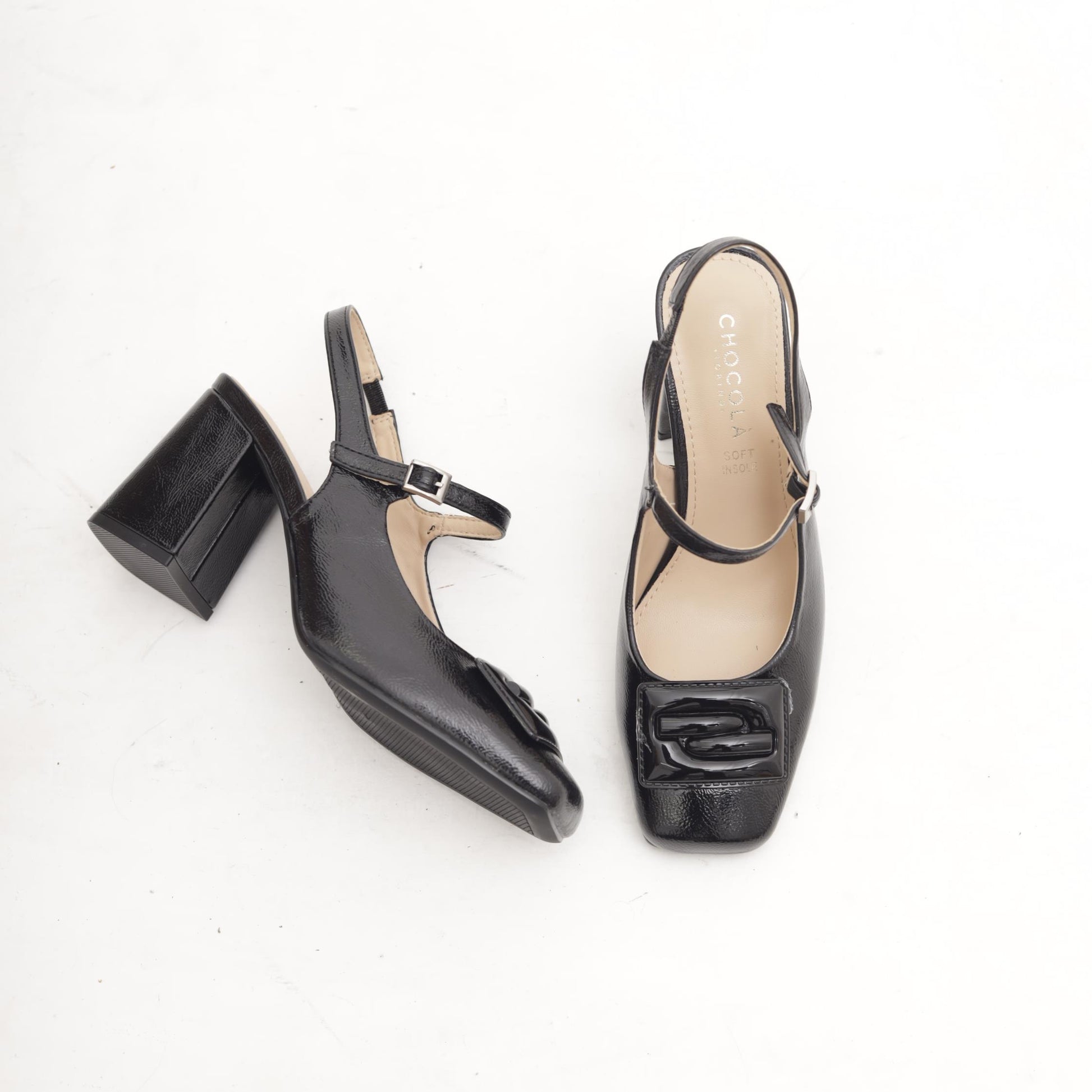 SLINGBACK ACCESSORIO QUADRATO NERO 