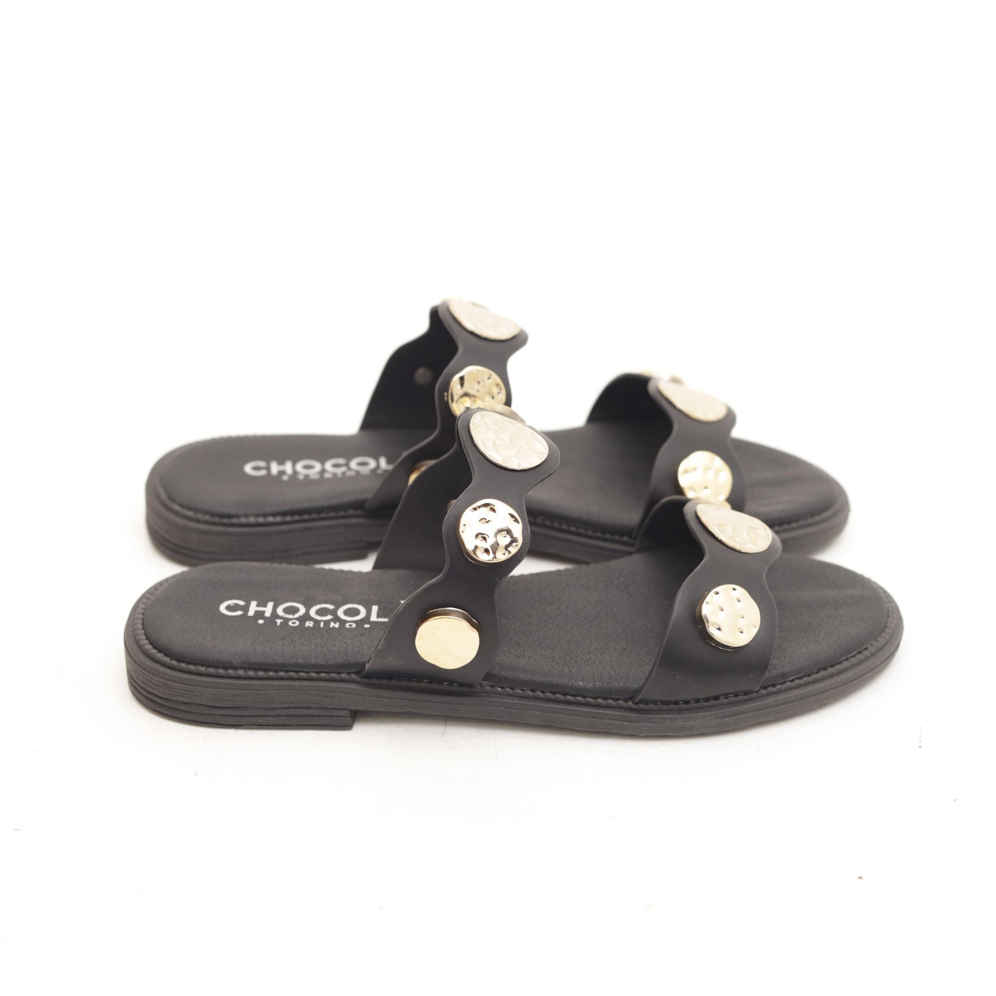 SANDALO FLAT MONETE NERO 